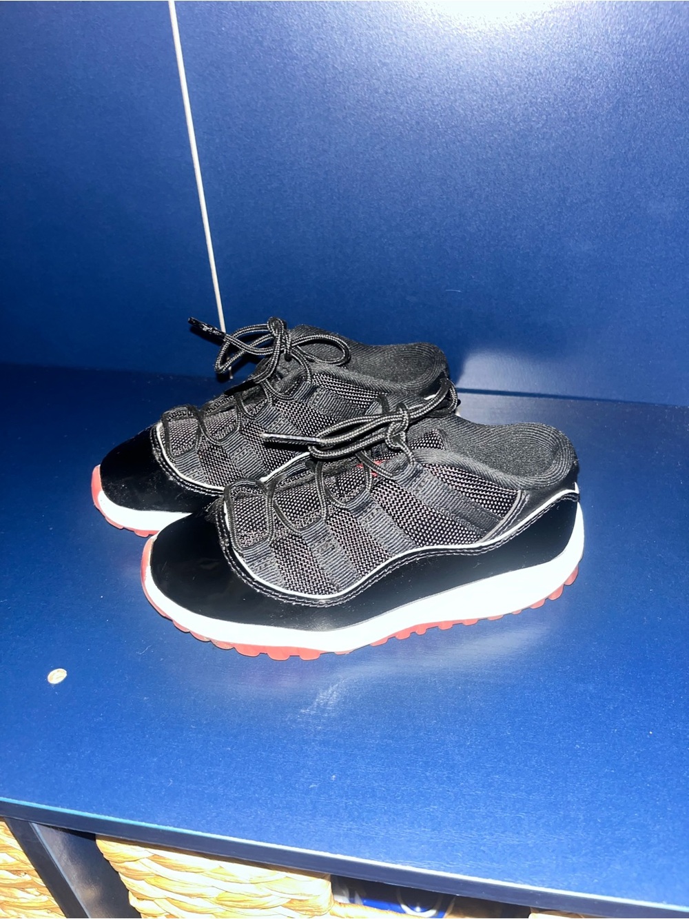 Jordan Kids Black Mesh & Patent Low Top Sneakers with Red Outsole